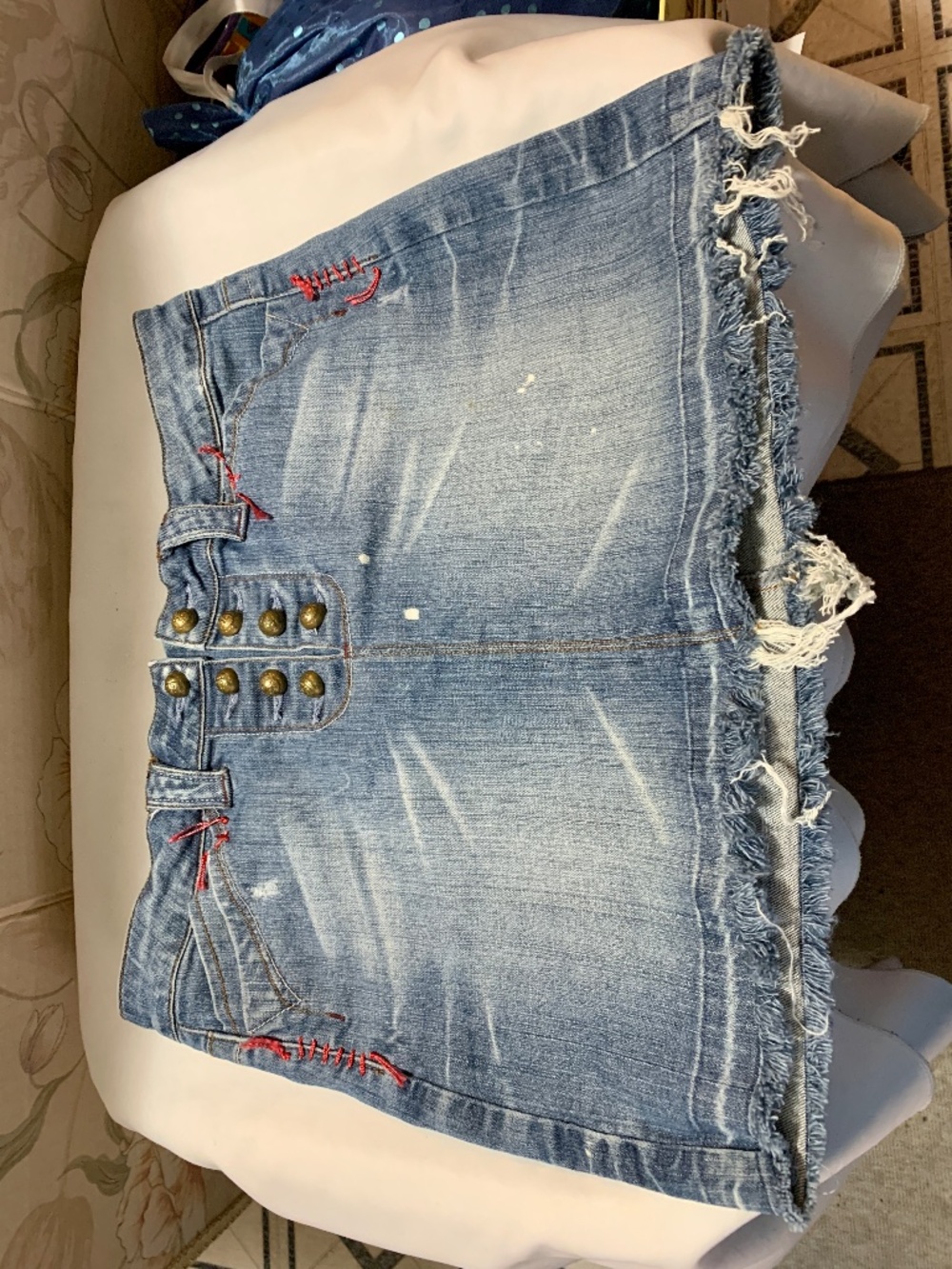 Vintage Candie's Denim Mini Skirt 6 Button Fly Embroidered Back Pockets Size 9